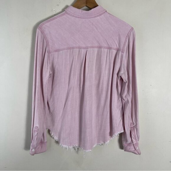 RAILS Ingrid Raw hem Shirt button up chambray Dusty Rose size Small Rayon - Picture 3 of 10